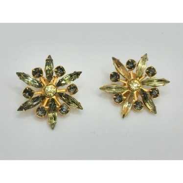 Vintage gold rhinestone crystal burst flower earri