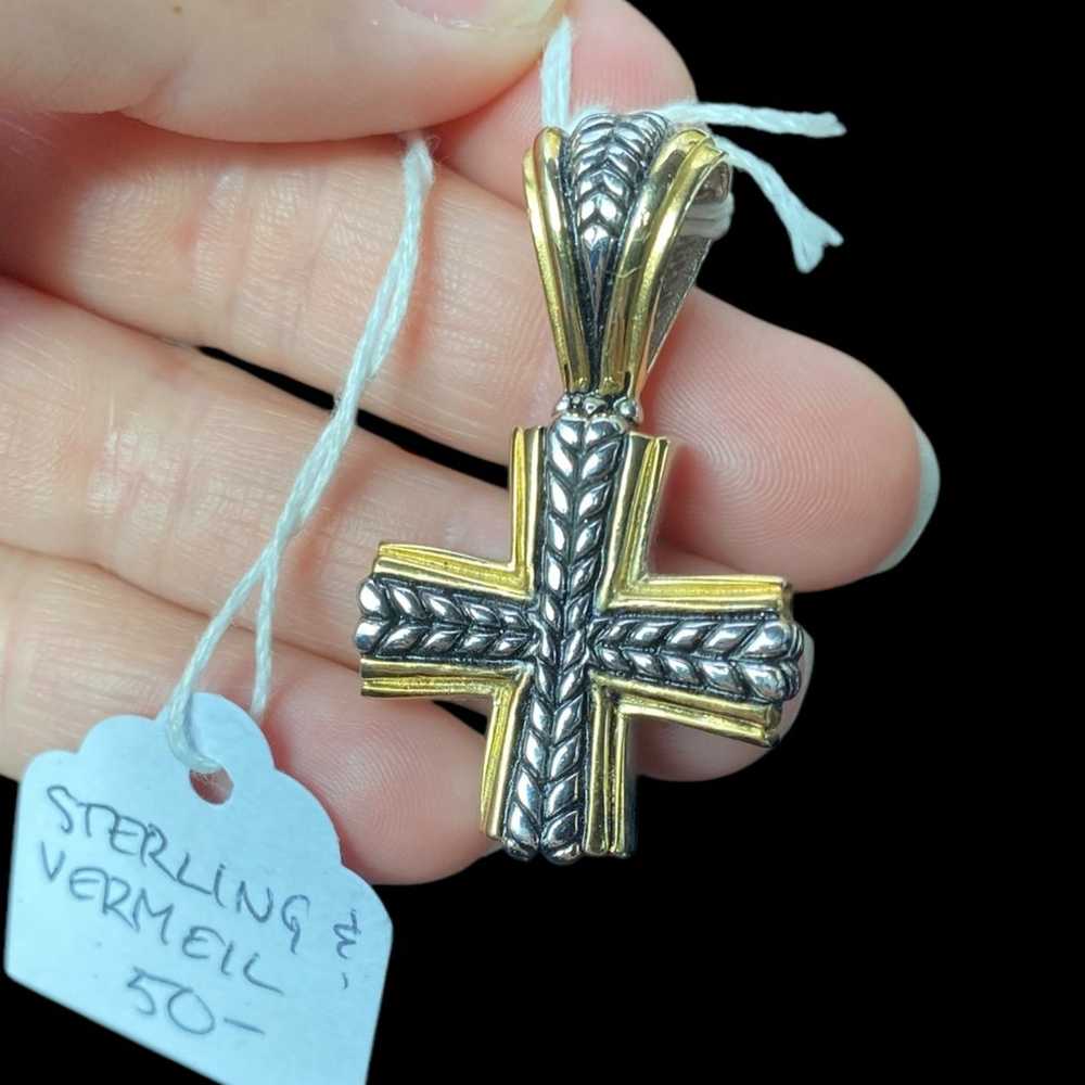 Vintage Sterling Silver and Vermeil
Cross Pendant - image 2