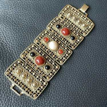 Cuff Bracelet, Vintage, Faux Stones - image 1