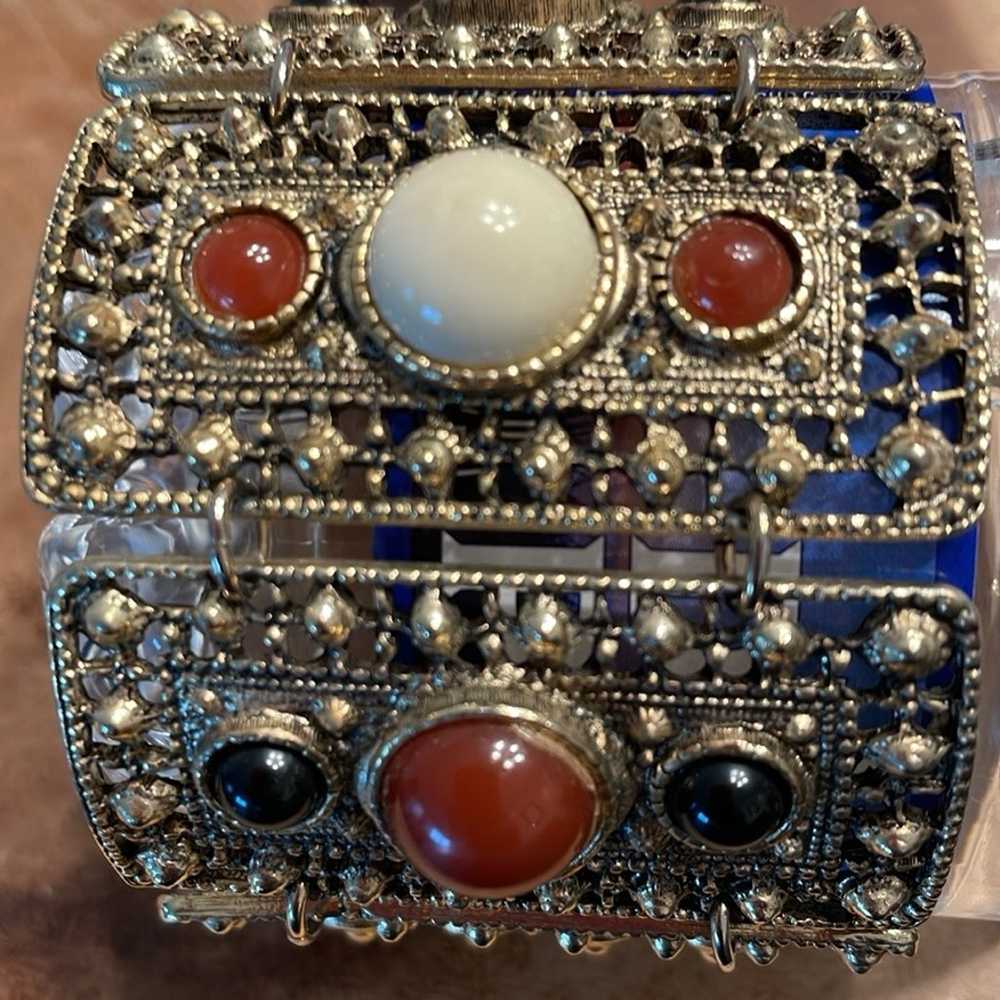 Cuff Bracelet, Vintage, Faux Stones - image 2