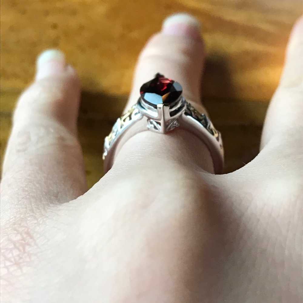 Natural Red Garnet Sterling Silver Gemstone Ring - image 3