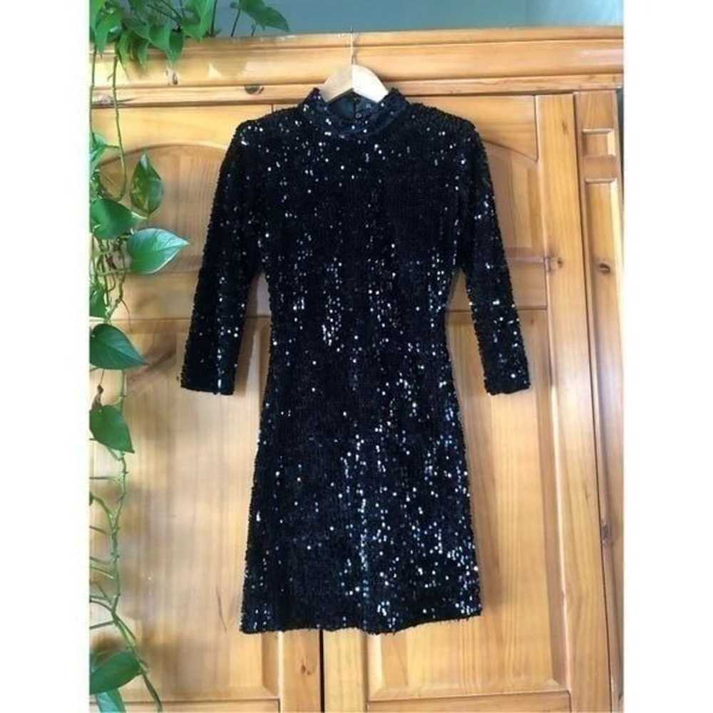 ZARA WOMAN SHOULDER PADS SEQUIN DRESS BLACK  Size… - image 4