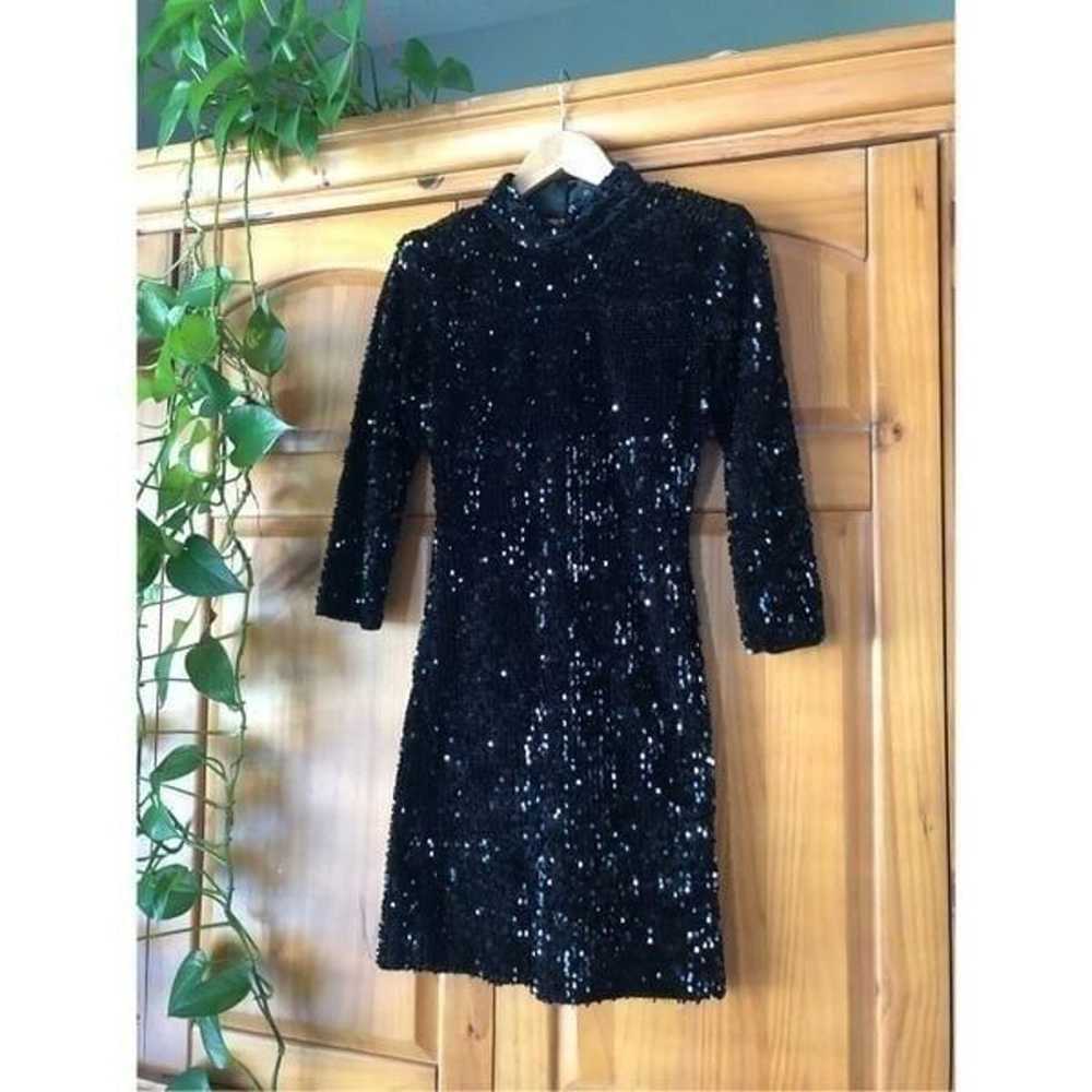 ZARA WOMAN SHOULDER PADS SEQUIN DRESS BLACK  Size… - image 5