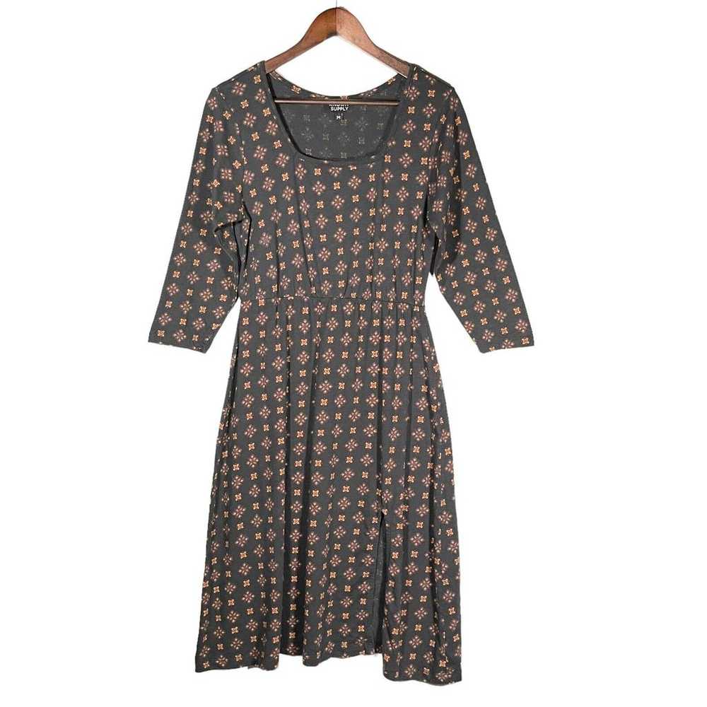 Known Supply Organic Cotton Black Printed Midi Dr… - image 1