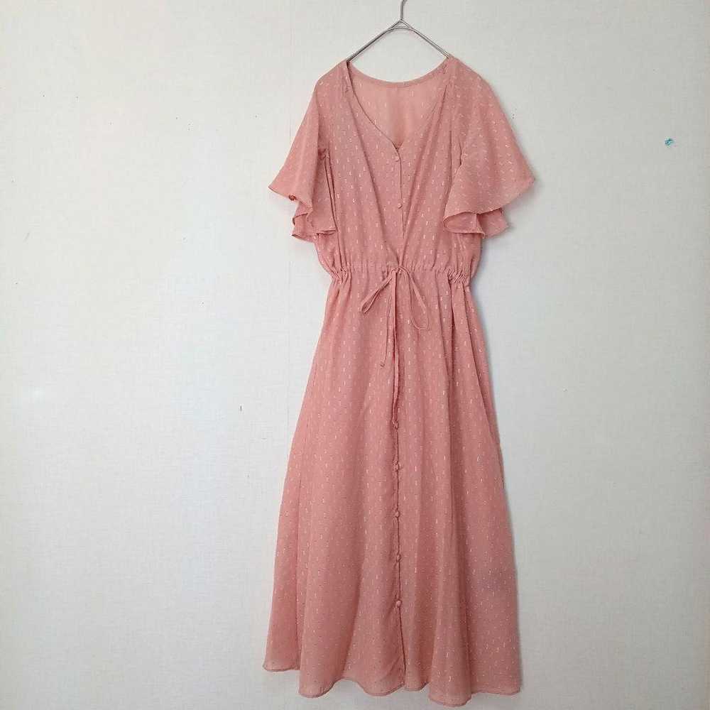 Nano Universe Long Dress Salmon Pink Waist Ribbon… - image 1