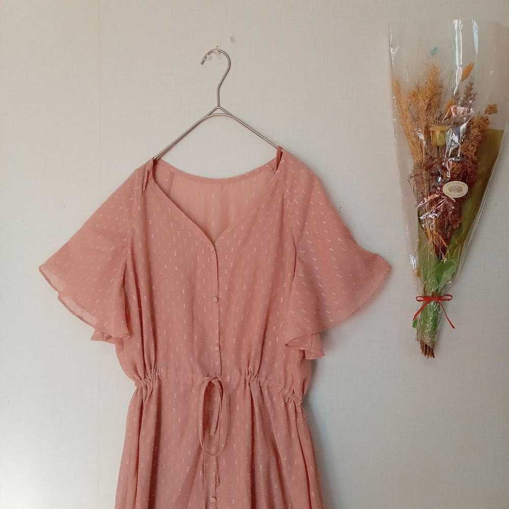 Nano Universe Long Dress Salmon Pink Waist Ribbon… - image 2