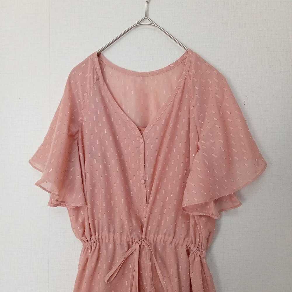 Nano Universe Long Dress Salmon Pink Waist Ribbon… - image 3