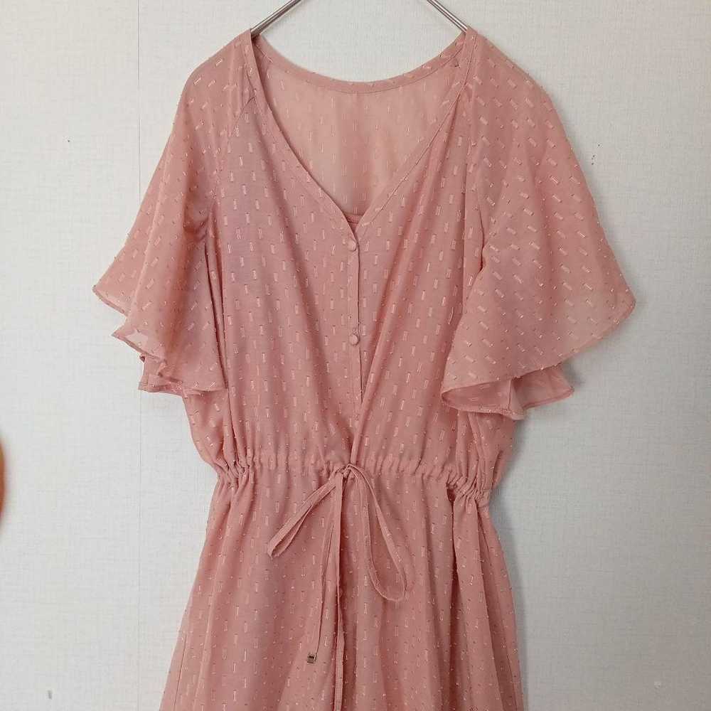 Nano Universe Long Dress Salmon Pink Waist Ribbon… - image 5