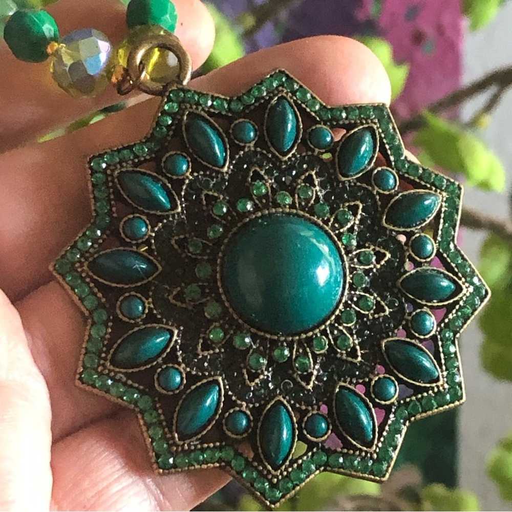 Handcrafted repurpose green stone cluster pendant… - image 10