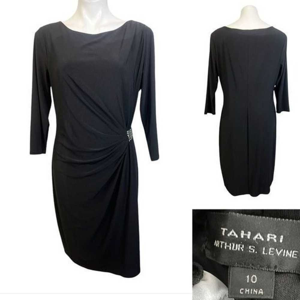 Tahari ASL dress size 10 black side ruched embell… - image 1