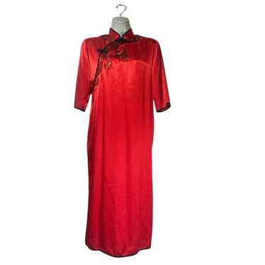 Vintage Kauq Yanq Red Satin Cheongsam Chinese Asi… - image 1