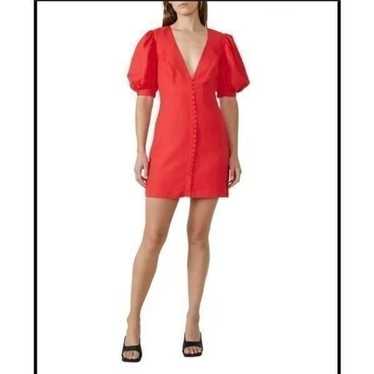 Bardot Talullah Fire Red Linen Blend V-Neck Mini D