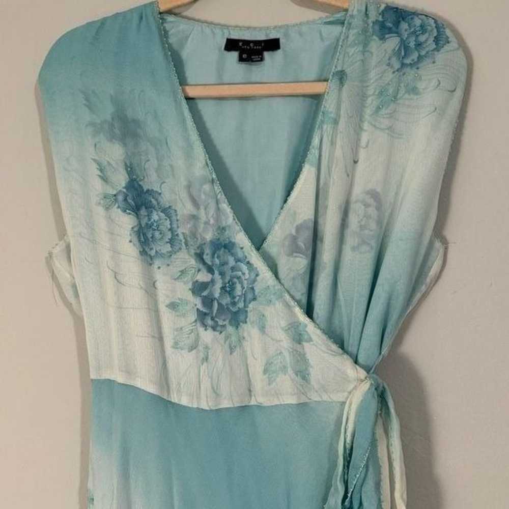 ECI New York Silk Light Blue Floral Beaded Chiffo… - image 2