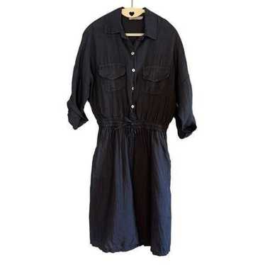 Francesca Bettini Linen Tab Sleeve Dress in Navy B