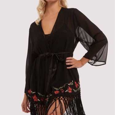 Bettie Paige Embroidered Tasseled Kimono - image 1