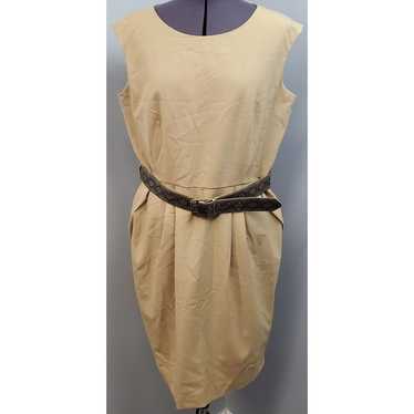 Calvin Klein Sheath Dress Womens Sz 14 Tan Belted… - image 1