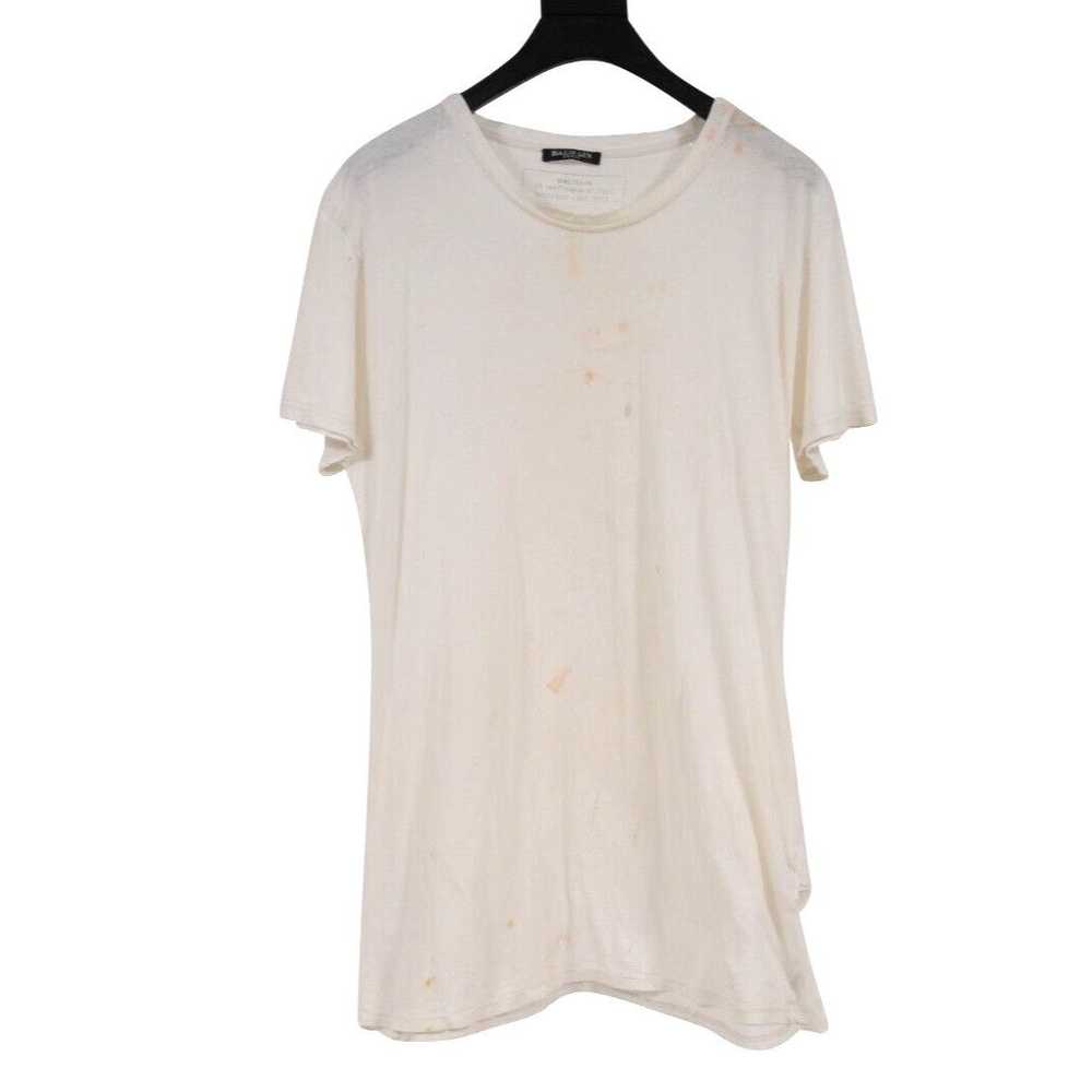 Balmain Distressed T Shirt Size Medium White - image 1