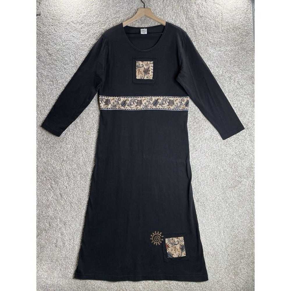 Vtg Maxi Sweatshirt Dress Black Animal Safari  La… - image 1