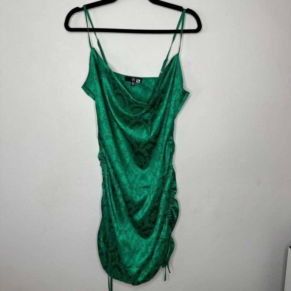 Missguided Emerald Green Satin Ruched Side Spaghe… - image 3