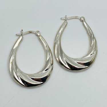 Sterling silver vintage twisted oval Hoop Earring… - image 1