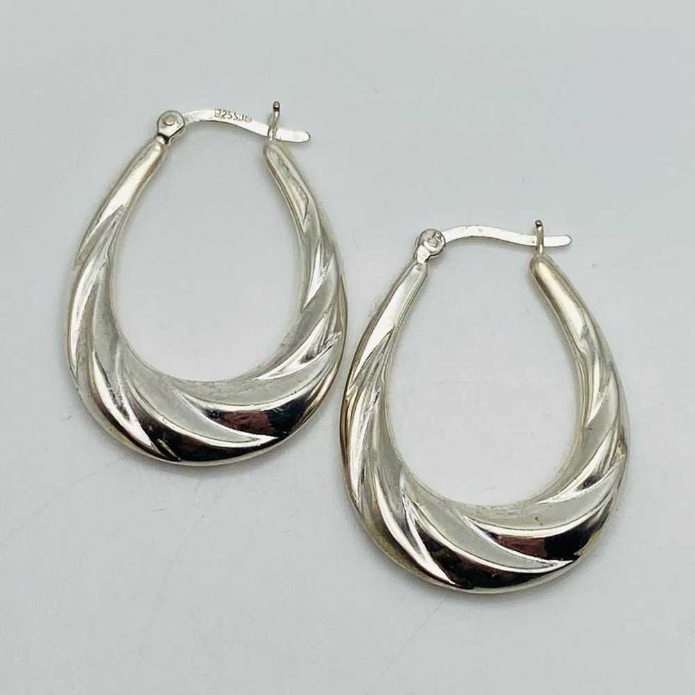 Sterling silver vintage twisted oval Hoop Earring… - image 3