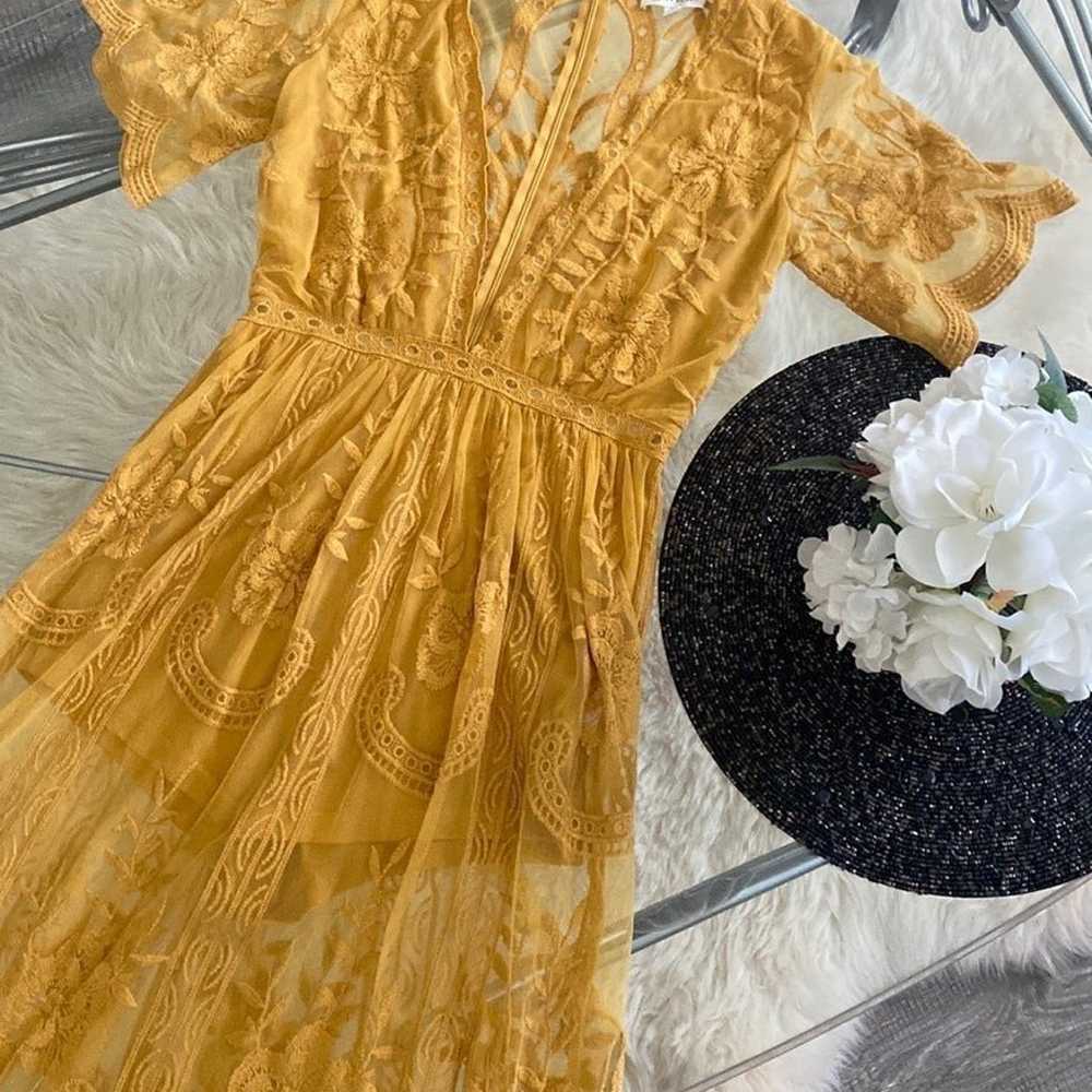 Gorgeous Honey Punch Marigold Lace Romper Maxi Dr… - image 3