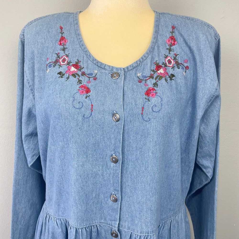 Vintage Denim Dress Size L New Look Floral Embroi… - image 10