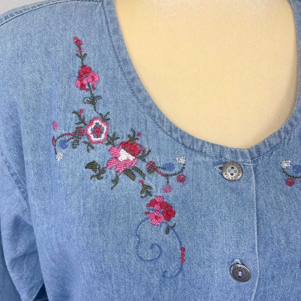 Vintage Denim Dress Size L New Look Floral Embroi… - image 3