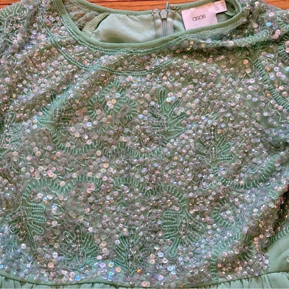 ASOS green sequin knee length a-line short sleeve… - image 4