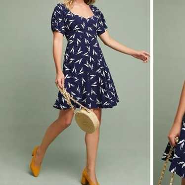 ANTHROPOLOGIE MAEVE Navy Fern Ruched Dress Size 4