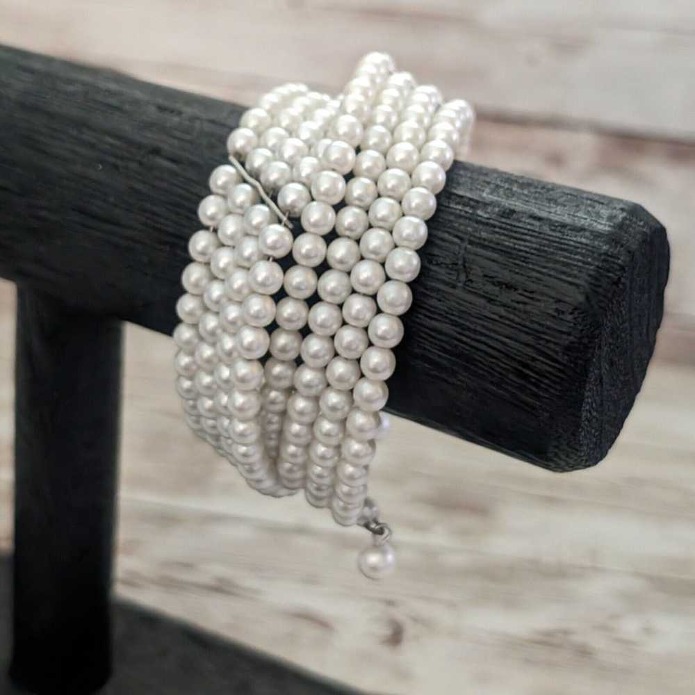 Vintage Bracelet / Bangle - Faux Pearl Wrap - Ele… - image 1