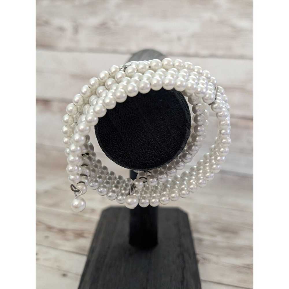 Vintage Bracelet / Bangle - Faux Pearl Wrap - Ele… - image 3