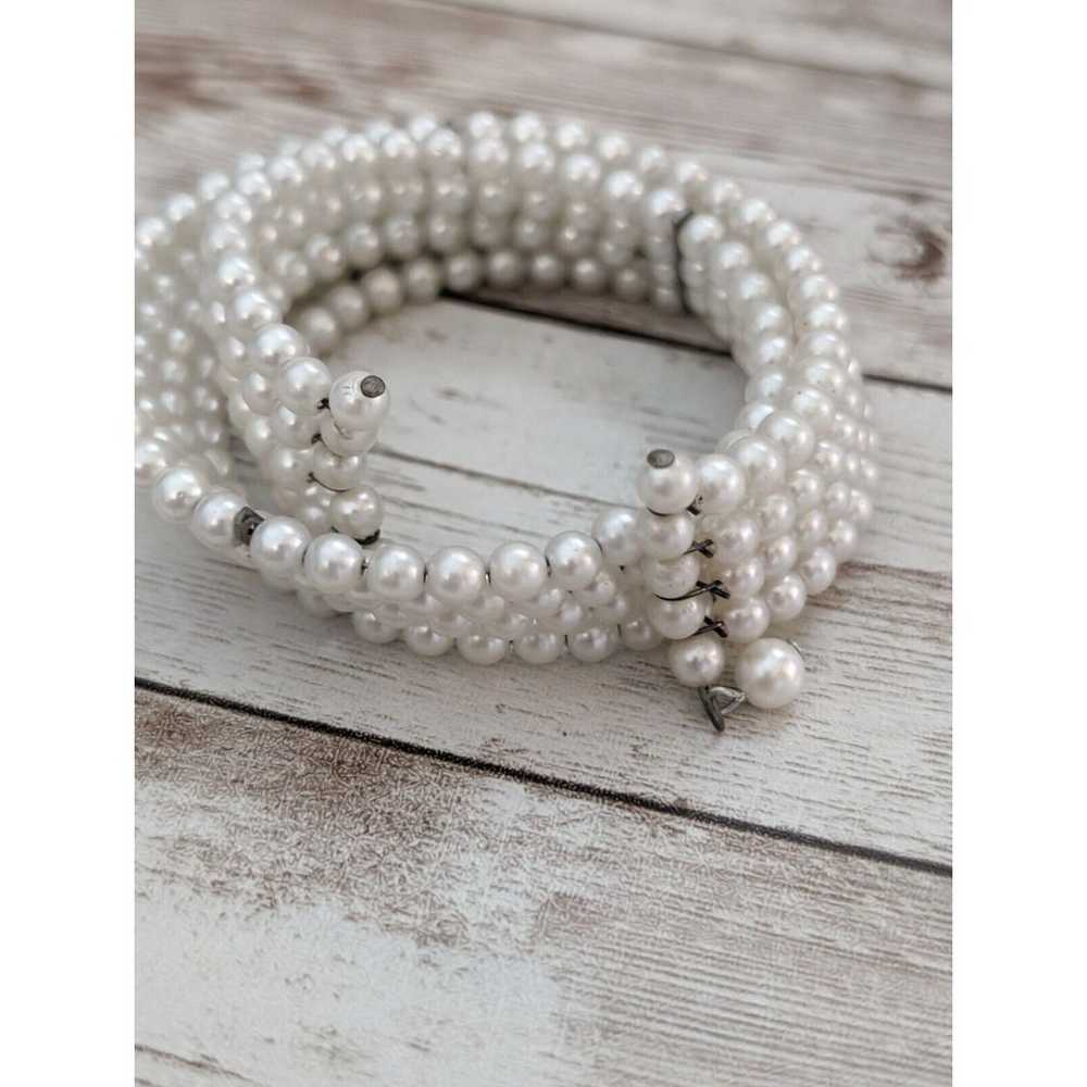 Vintage Bracelet / Bangle - Faux Pearl Wrap - Ele… - image 4