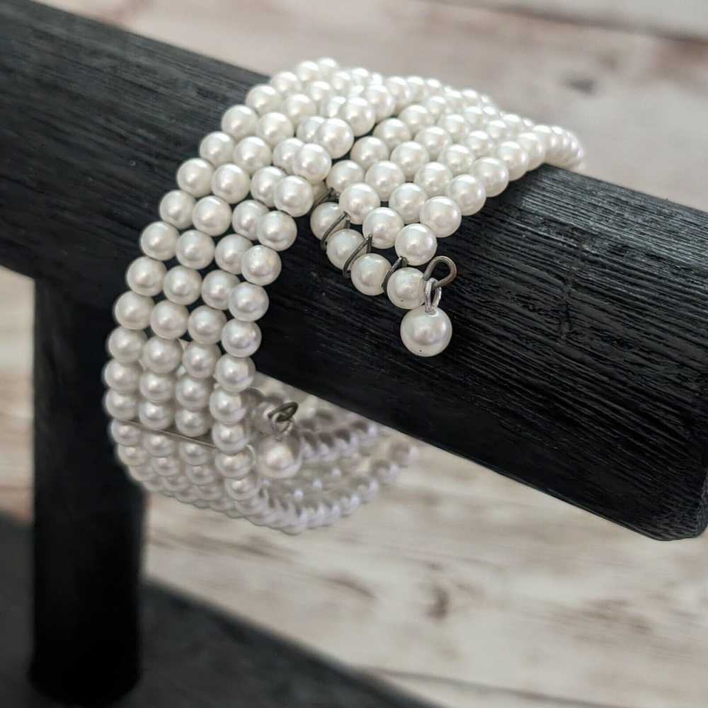 Vintage Bracelet / Bangle - Faux Pearl Wrap - Ele… - image 6