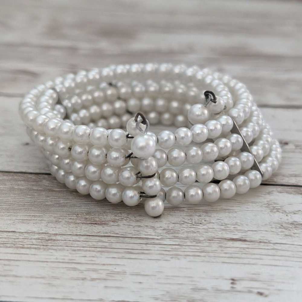 Vintage Bracelet / Bangle - Faux Pearl Wrap - Ele… - image 7