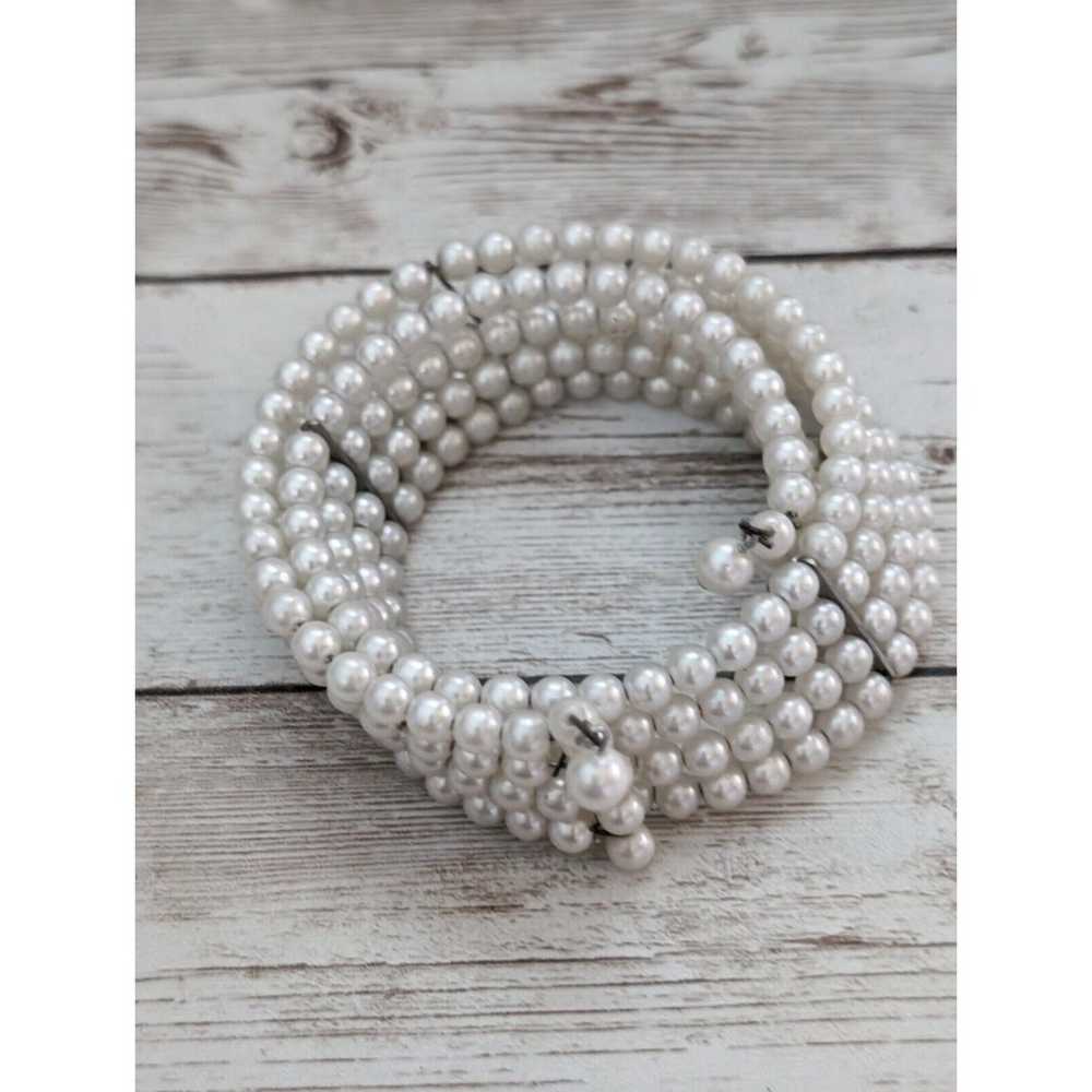 Vintage Bracelet / Bangle - Faux Pearl Wrap - Ele… - image 8