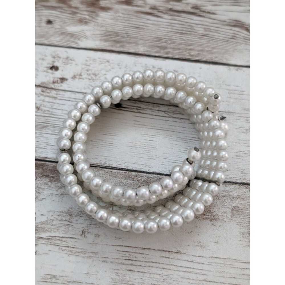 Vintage Bracelet / Bangle - Faux Pearl Wrap - Ele… - image 9