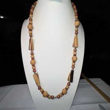 Vintage Carved Wood Bead Necklace