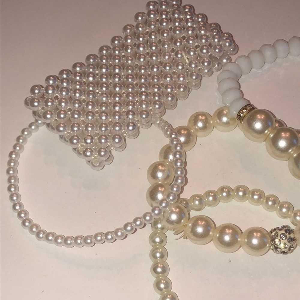 Lot of 5 Faux Pearl Stretchy Boho Vintage Beaded … - image 2