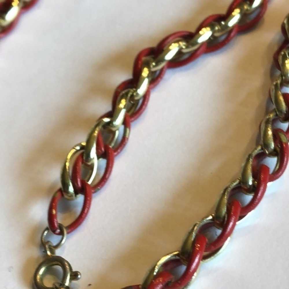 Lot of 2 Vintage Gold Tone Chains Red Enamel Link… - image 2