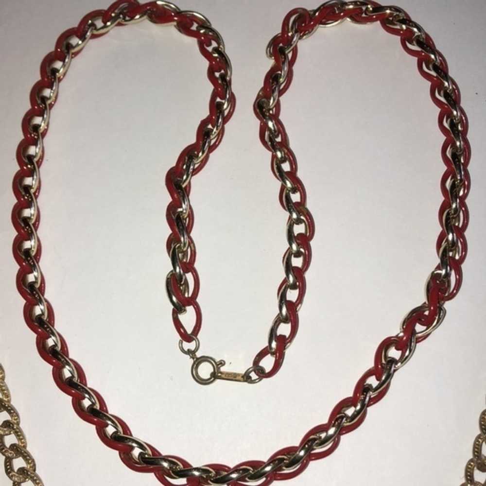 Lot of 2 Vintage Gold Tone Chains Red Enamel Link… - image 3