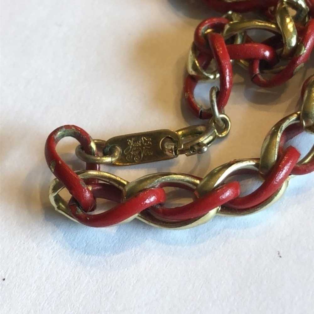 Lot of 2 Vintage Gold Tone Chains Red Enamel Link… - image 6