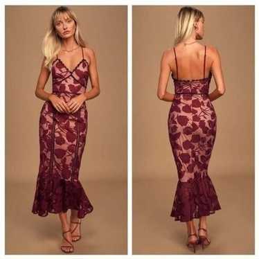 LULUS | Alluring Dream Burgundy Floral Mesh Lace T