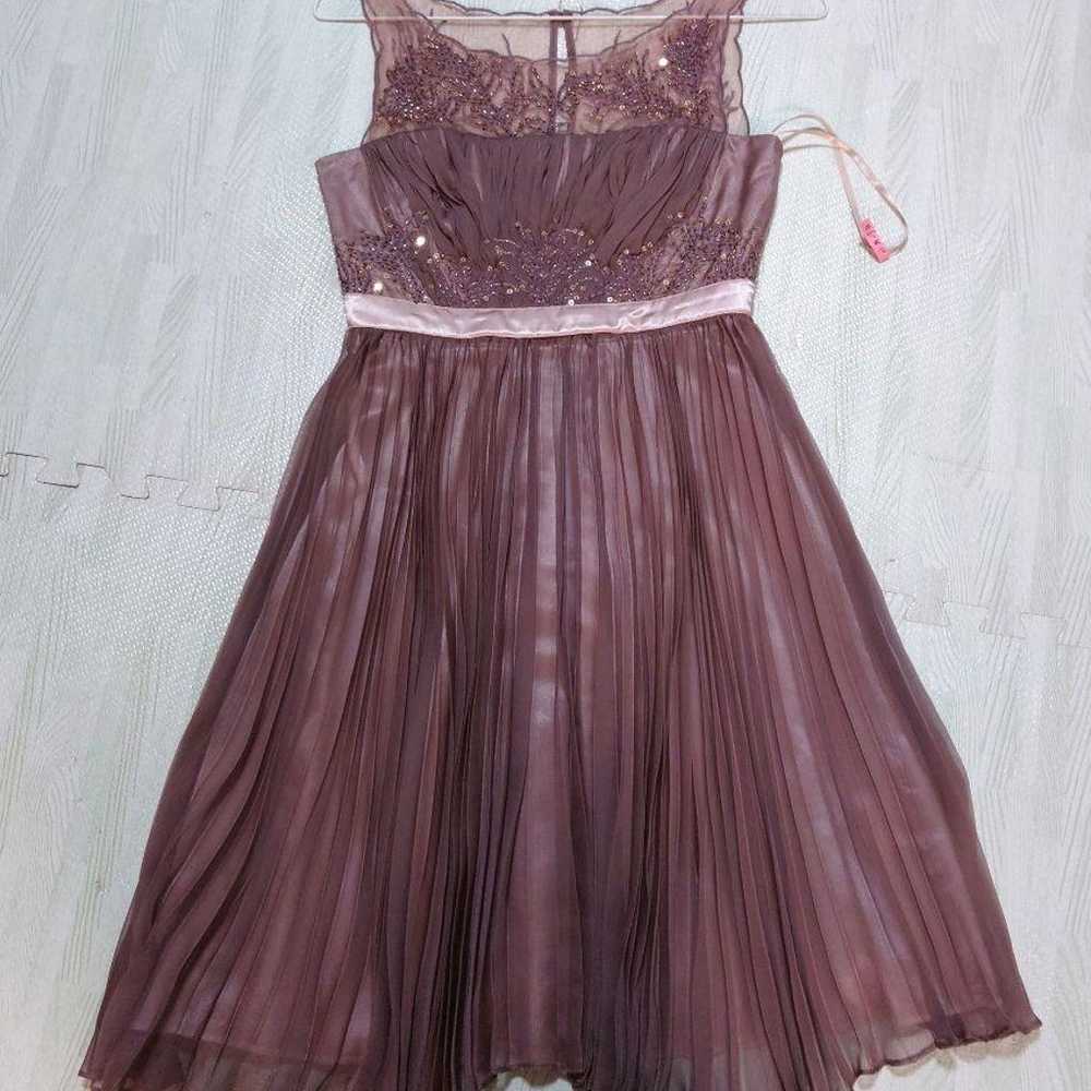 Brown Embroidered Beaded Pleated Dress, Size S - image 1