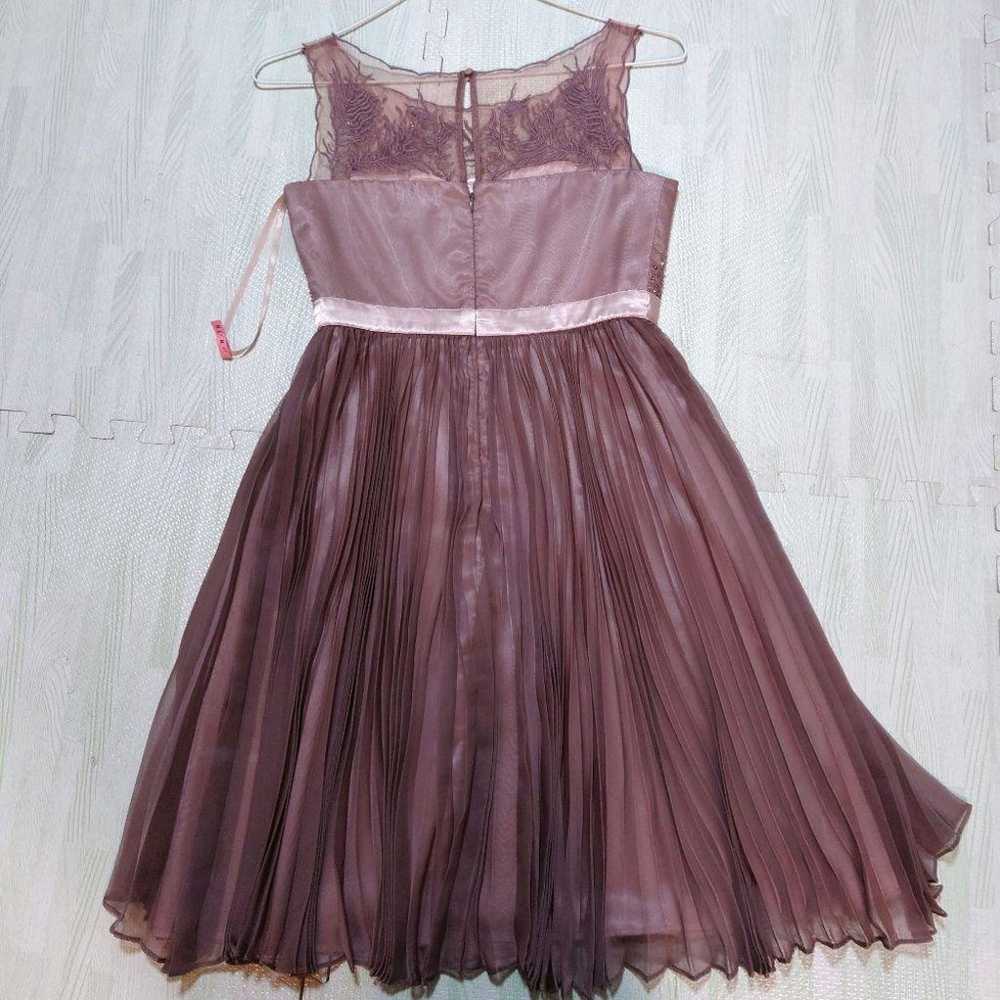 Brown Embroidered Beaded Pleated Dress, Size S - image 2