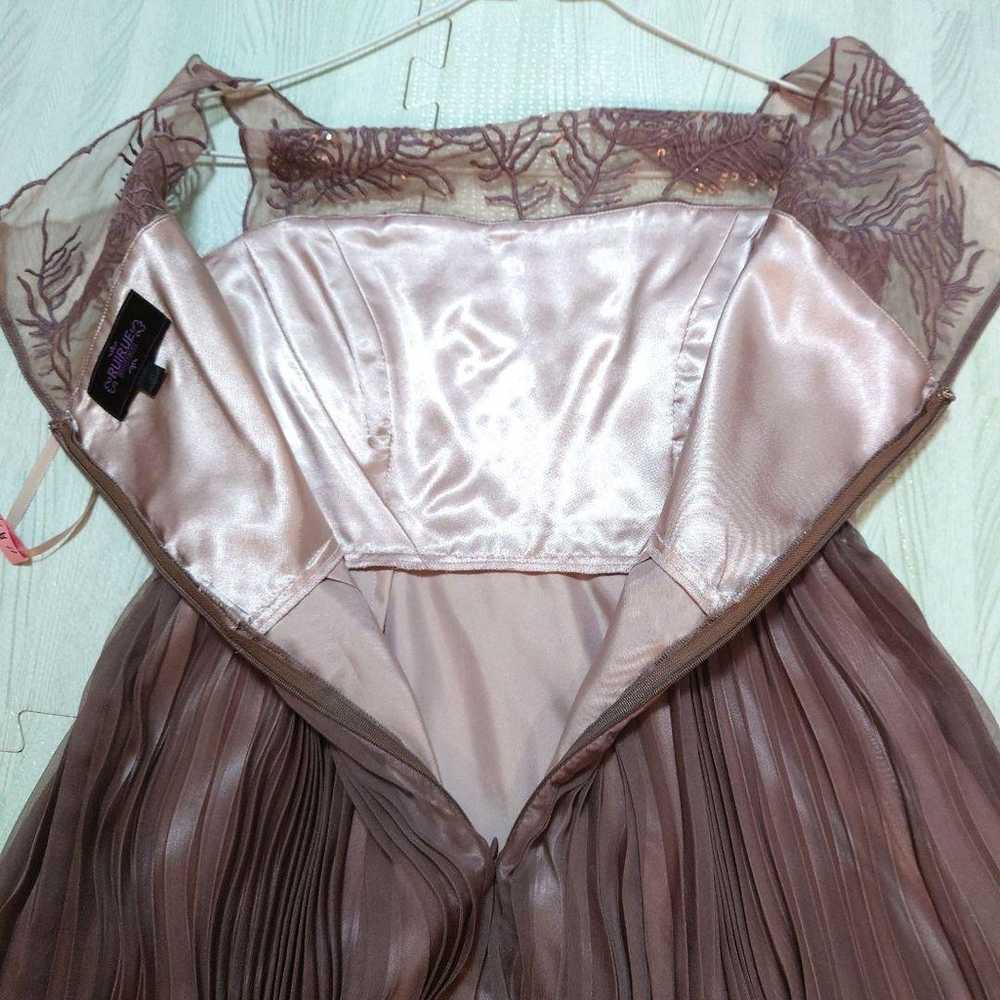 Brown Embroidered Beaded Pleated Dress, Size S - image 4