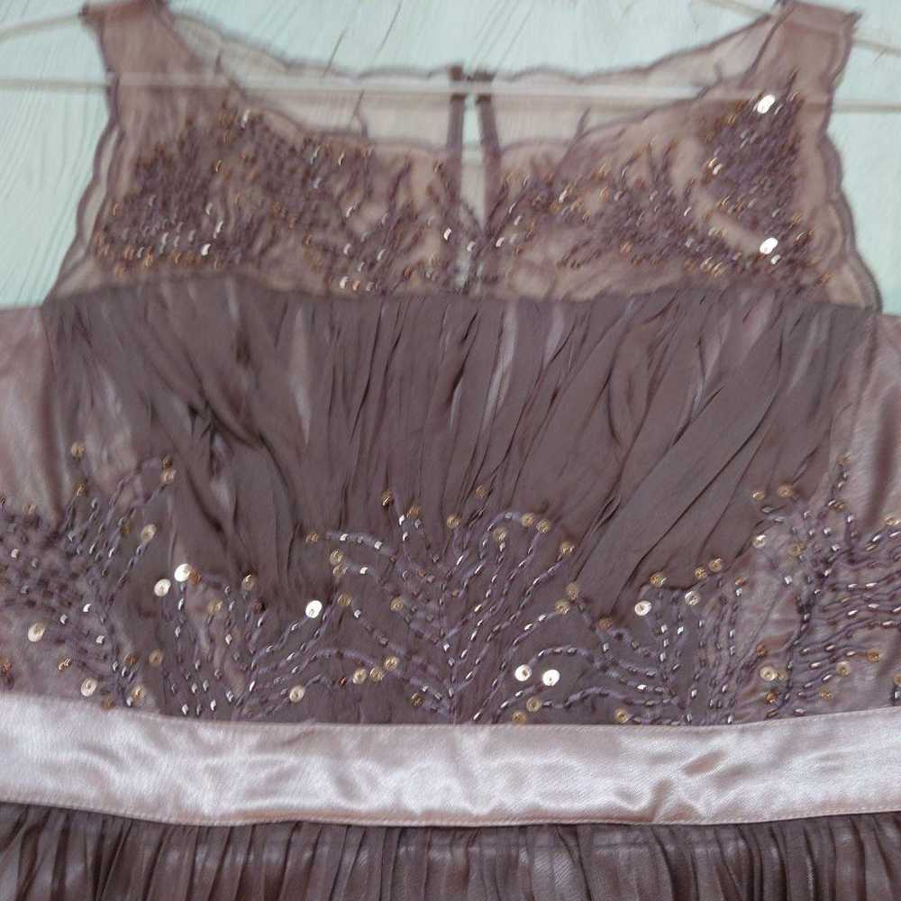 Brown Embroidered Beaded Pleated Dress, Size S - image 6