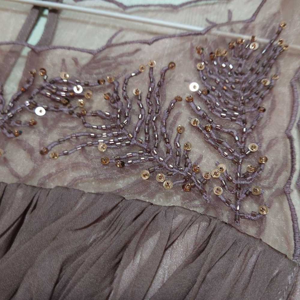 Brown Embroidered Beaded Pleated Dress, Size S - image 7