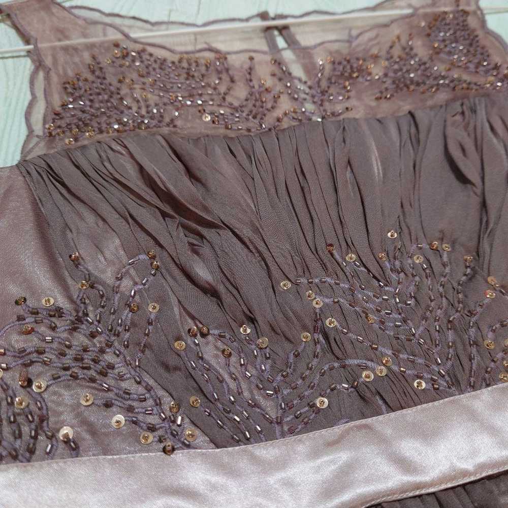 Brown Embroidered Beaded Pleated Dress, Size S - image 8