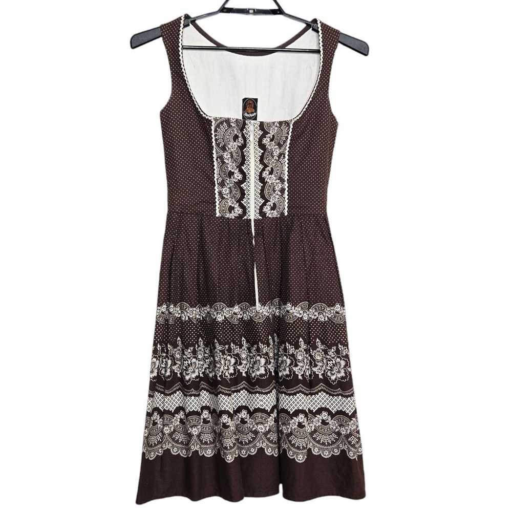 Vintage Drindl Dress Brown Bavarian Saalfelden Si… - image 1